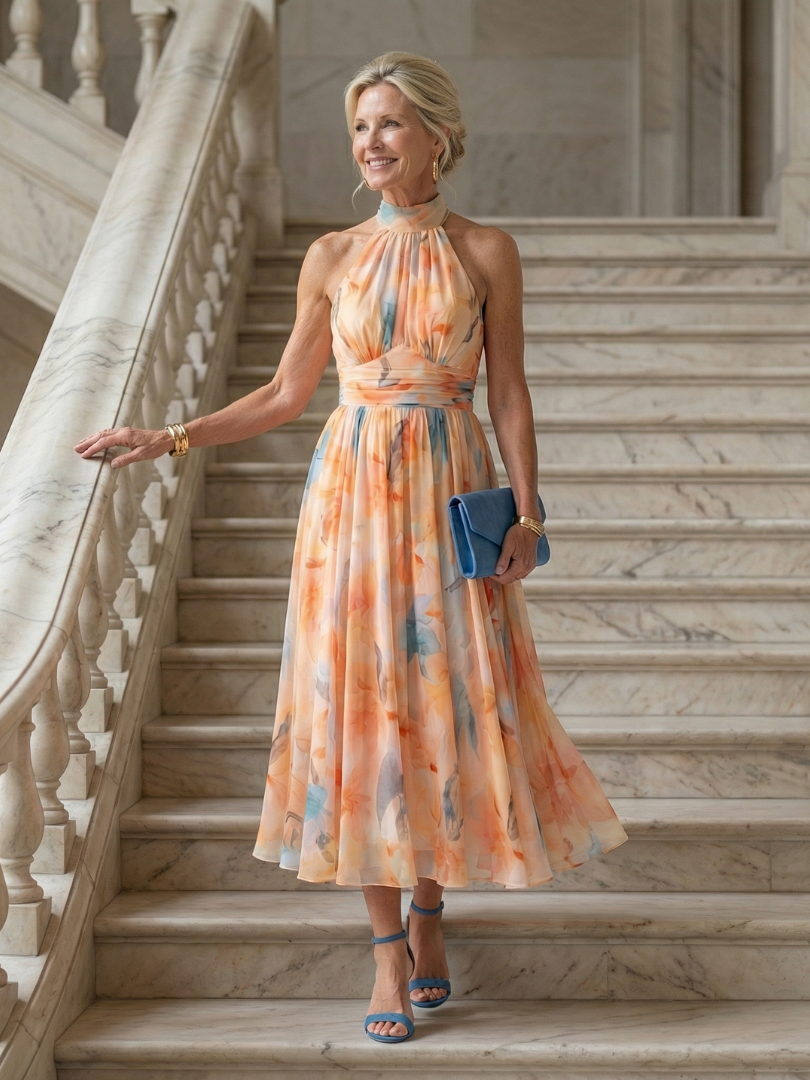 Belinda | Flowing Halter Midi Dress