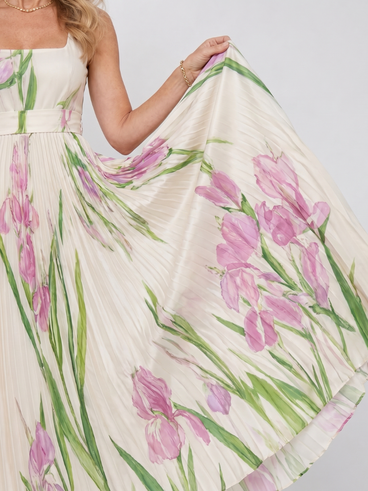 Melody | Pleated Floral Square-Neck Dress