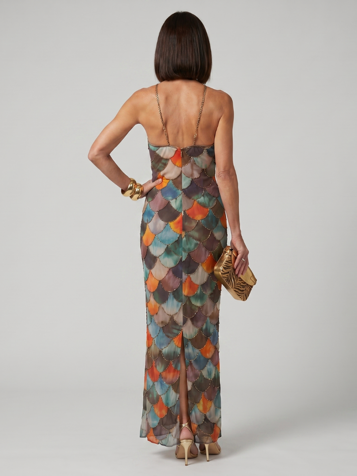 Elara | Fitted Scale-Pattern Maxi Dress