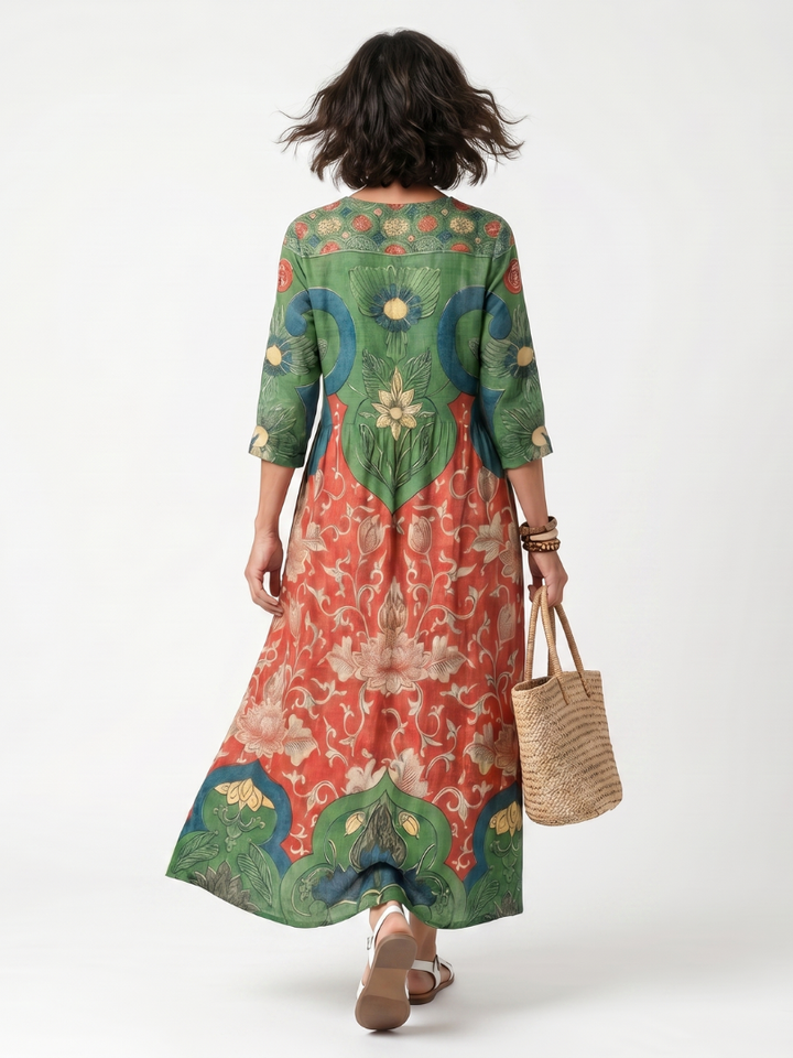 Darcy | Mixed-Print V-Neck Midi Dress