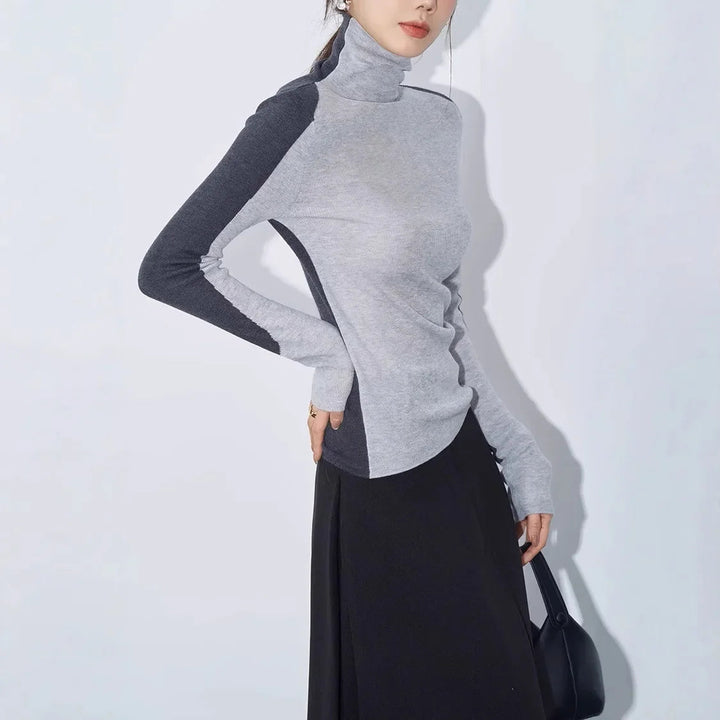 Vera | Mock Neck Contrast-Sleeve Top
