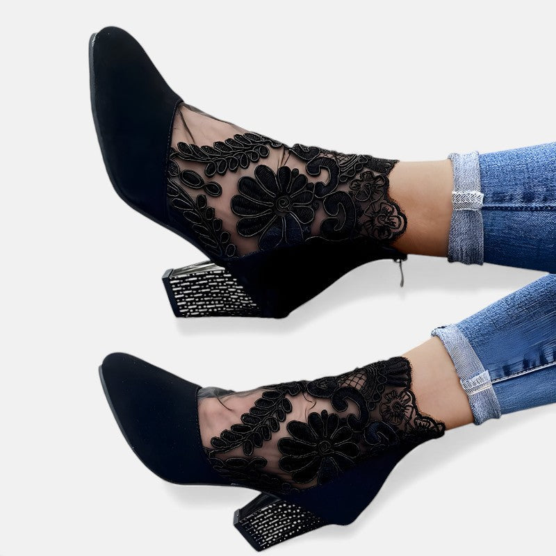 Linnea | Floral Lace Heeled Ankle Boots
