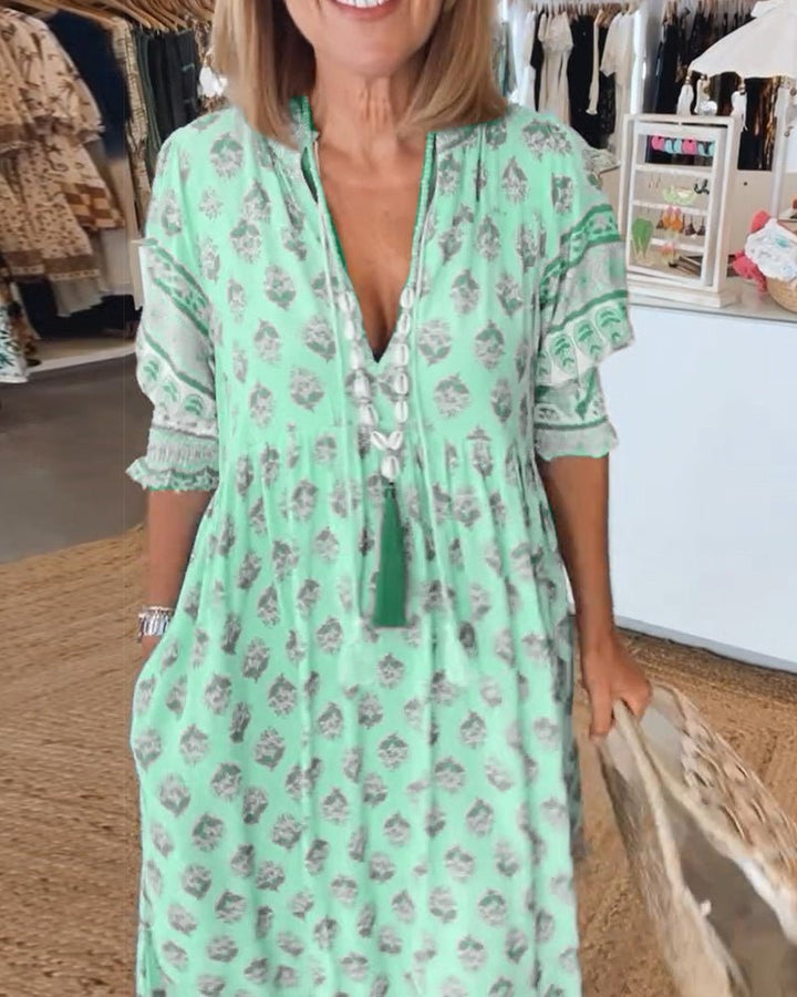 Emmeline | Bohemian Floral V-Neck Dress