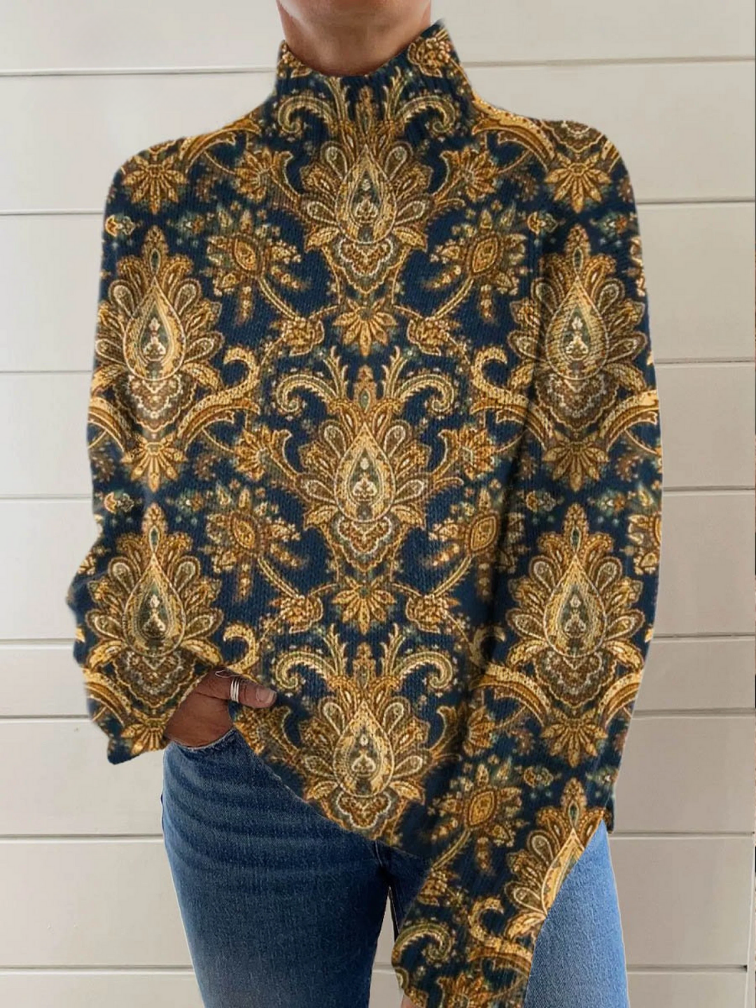 Pauline | Ornate Paisley High-Neck Sweater