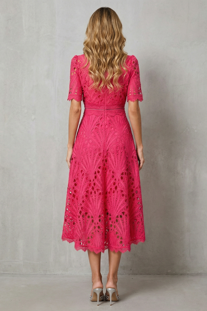 Annalise | Openwork High-Neck Midi Dress