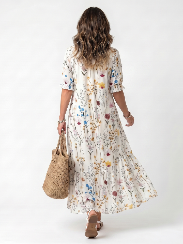 Miriam | Botanical Tassel-Tie Midi Dress