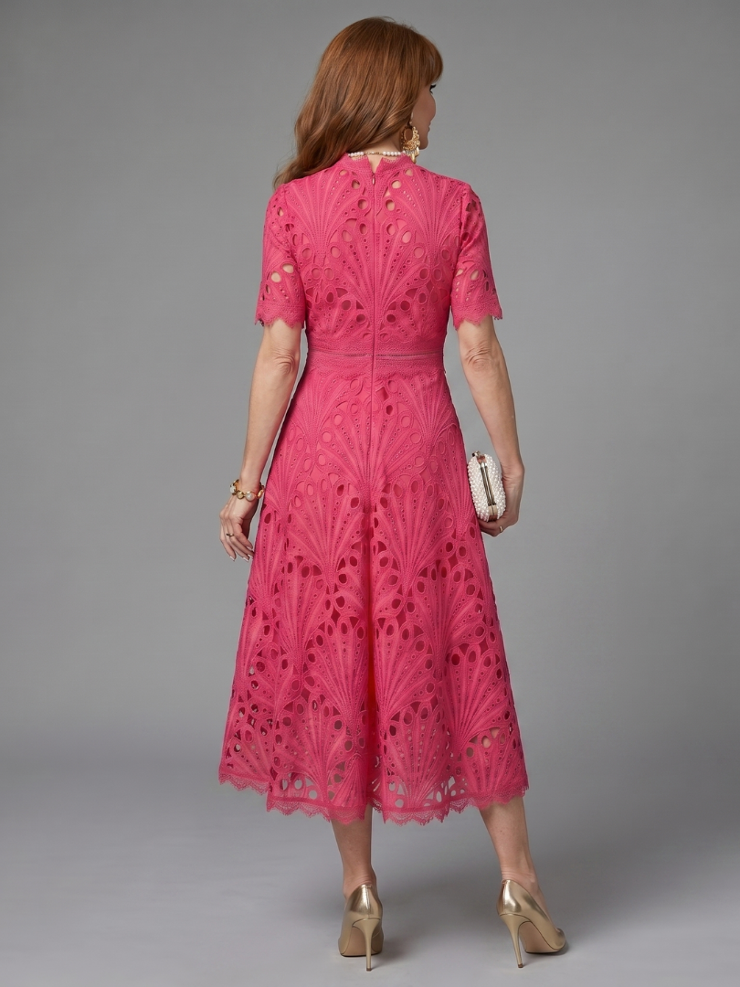 Delphine | Fitted-Waist Eyelet Midi Dress