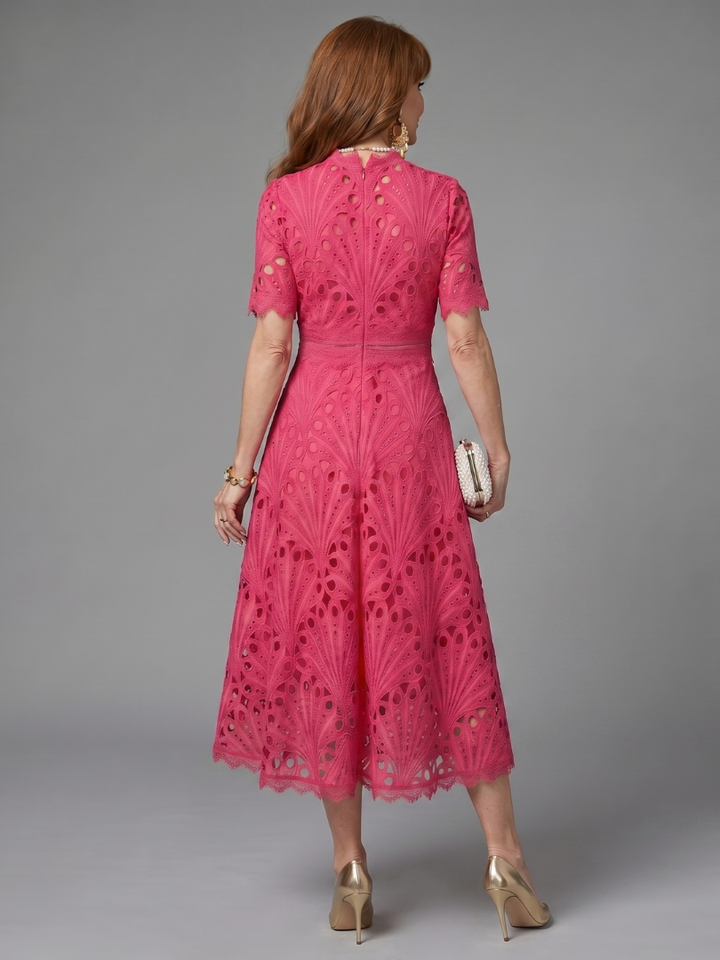 Delphine | Fitted-Waist Eyelet Midi Dress