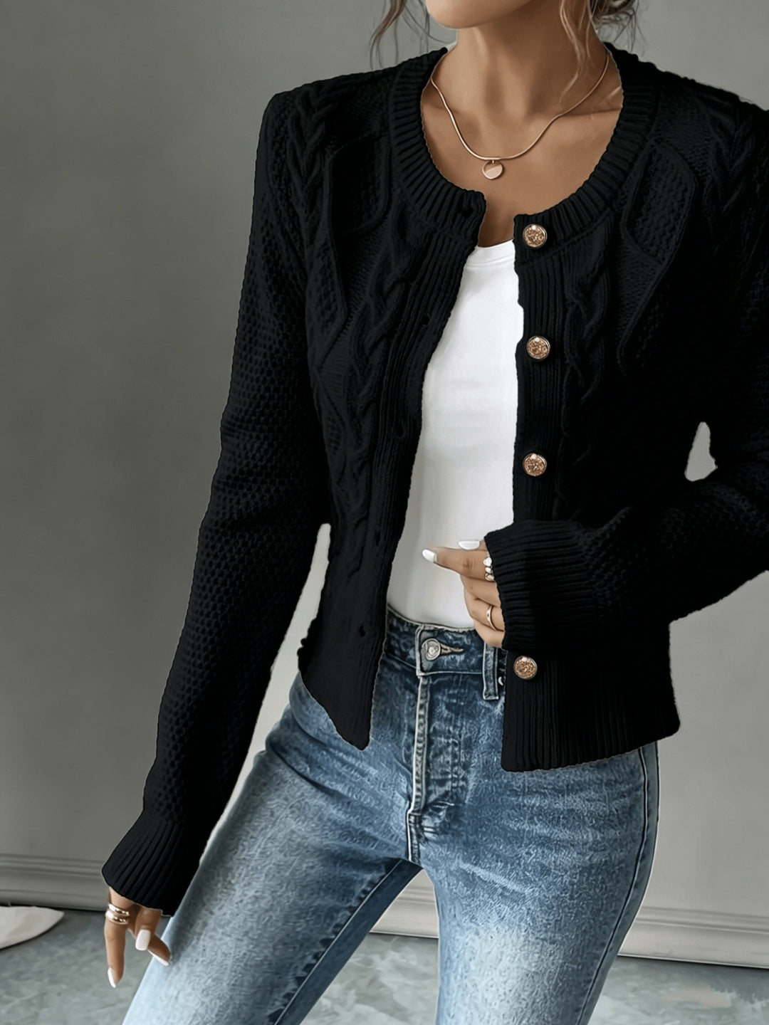 Lorraine | Cable-Knit Button-Front Cardigan
