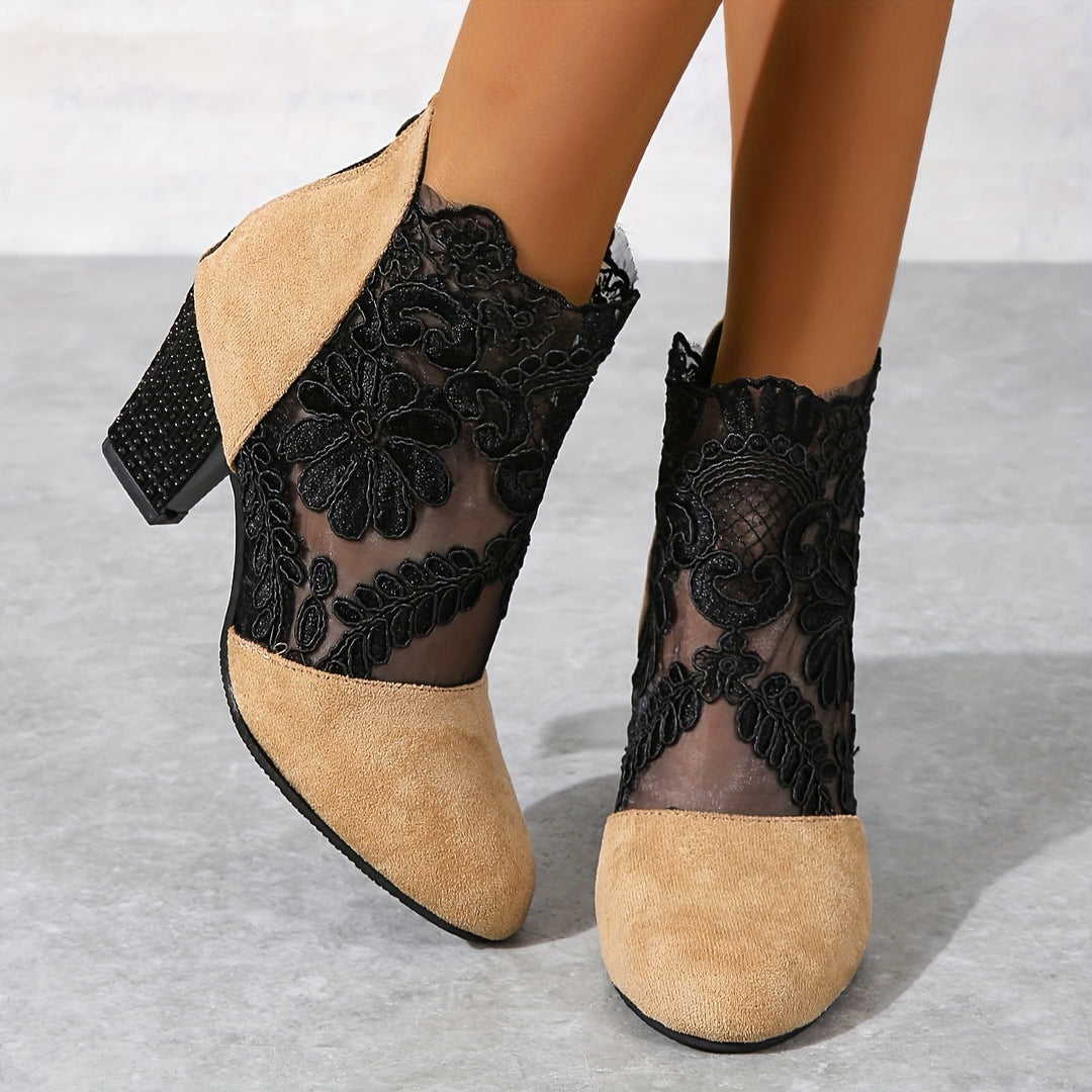 Marguerite Rose | Floral Lace Heeled Ankle Boots