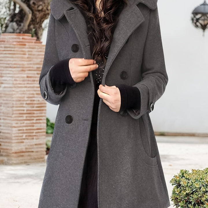 Mireille | Hooded Double-Breasted Mid-Length Coat