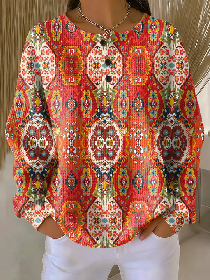 Miriam | Ornate Print Henley Sweater