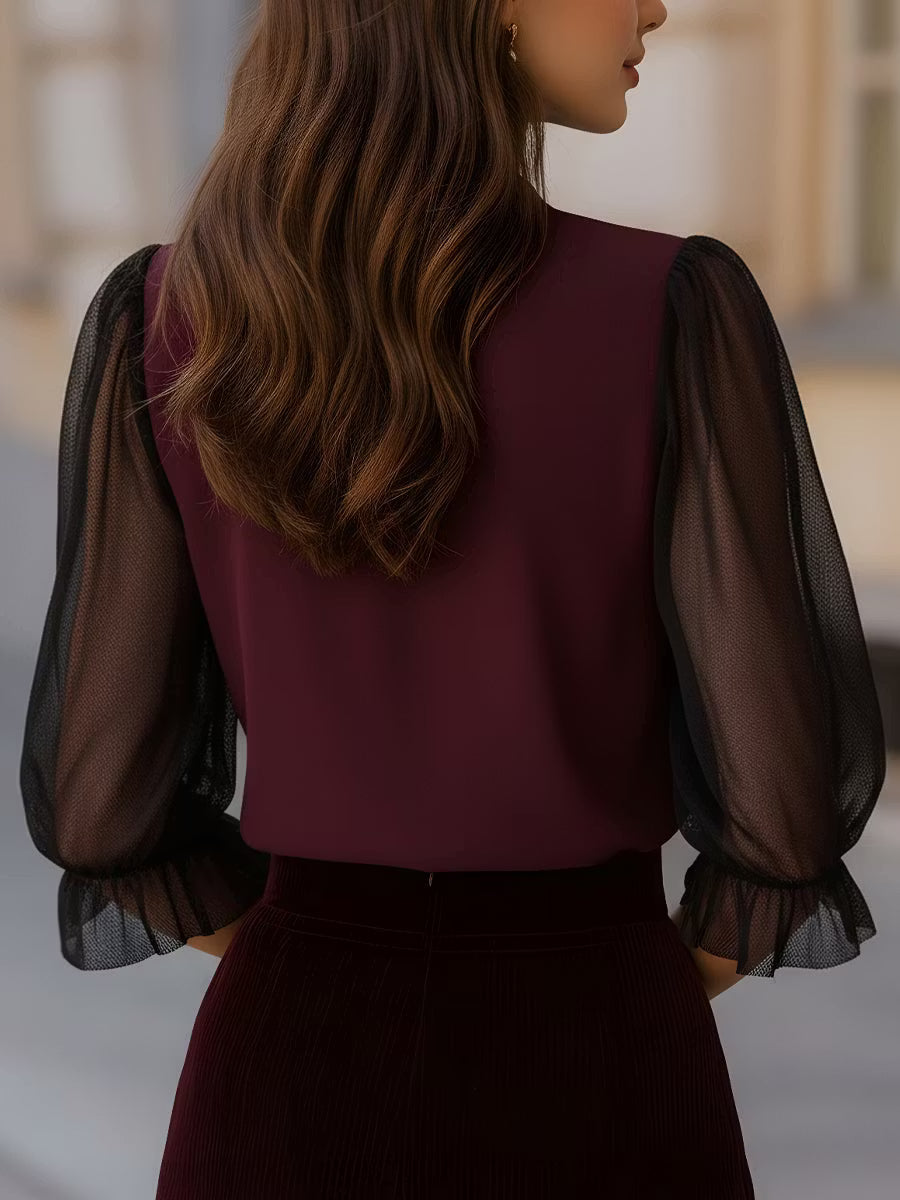 Fabienne | Sheer Puff-Sleeve Button Blouse