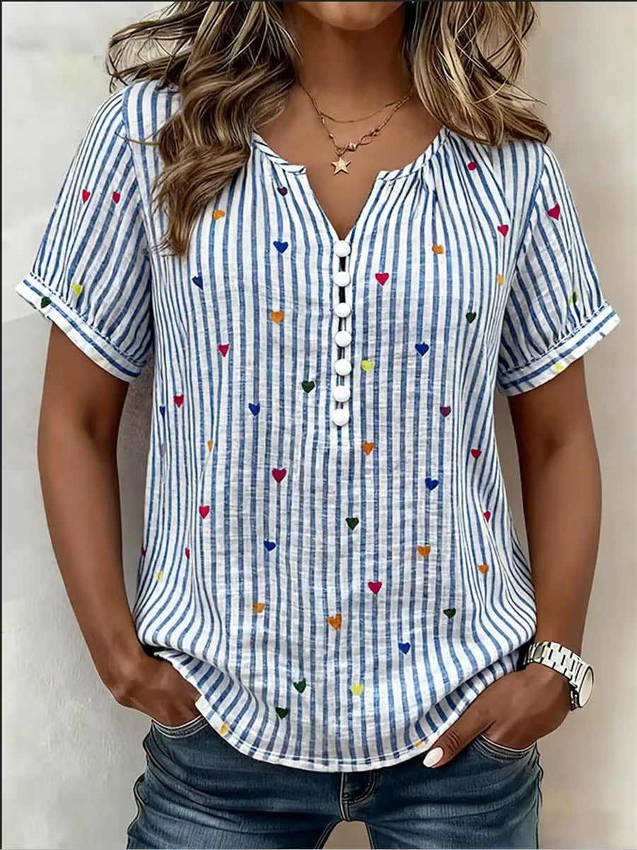 Penelope | Heart-Print Striped Blouse