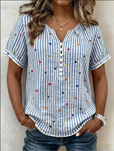 Penelope | Heart-Print Striped Blouse