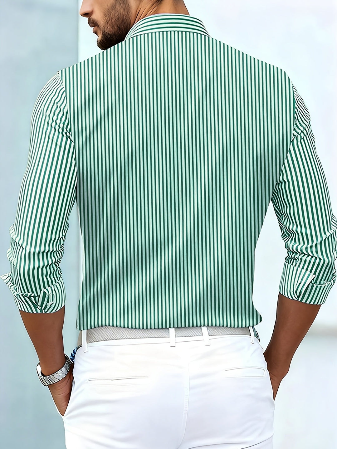 Bennett | Woven-Stripe Long Sleeve Shirt