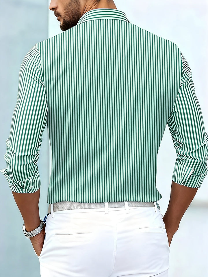 Bennett | Woven-Stripe Long Sleeve Shirt