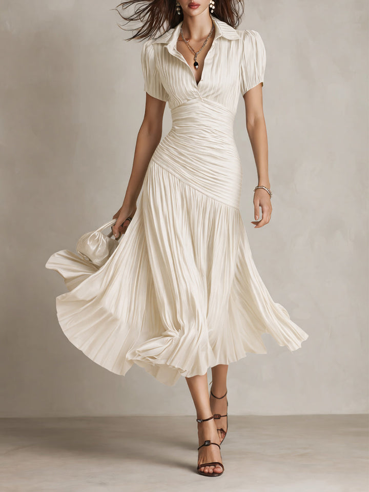 Vivian | Pleated Striped Midi Dress