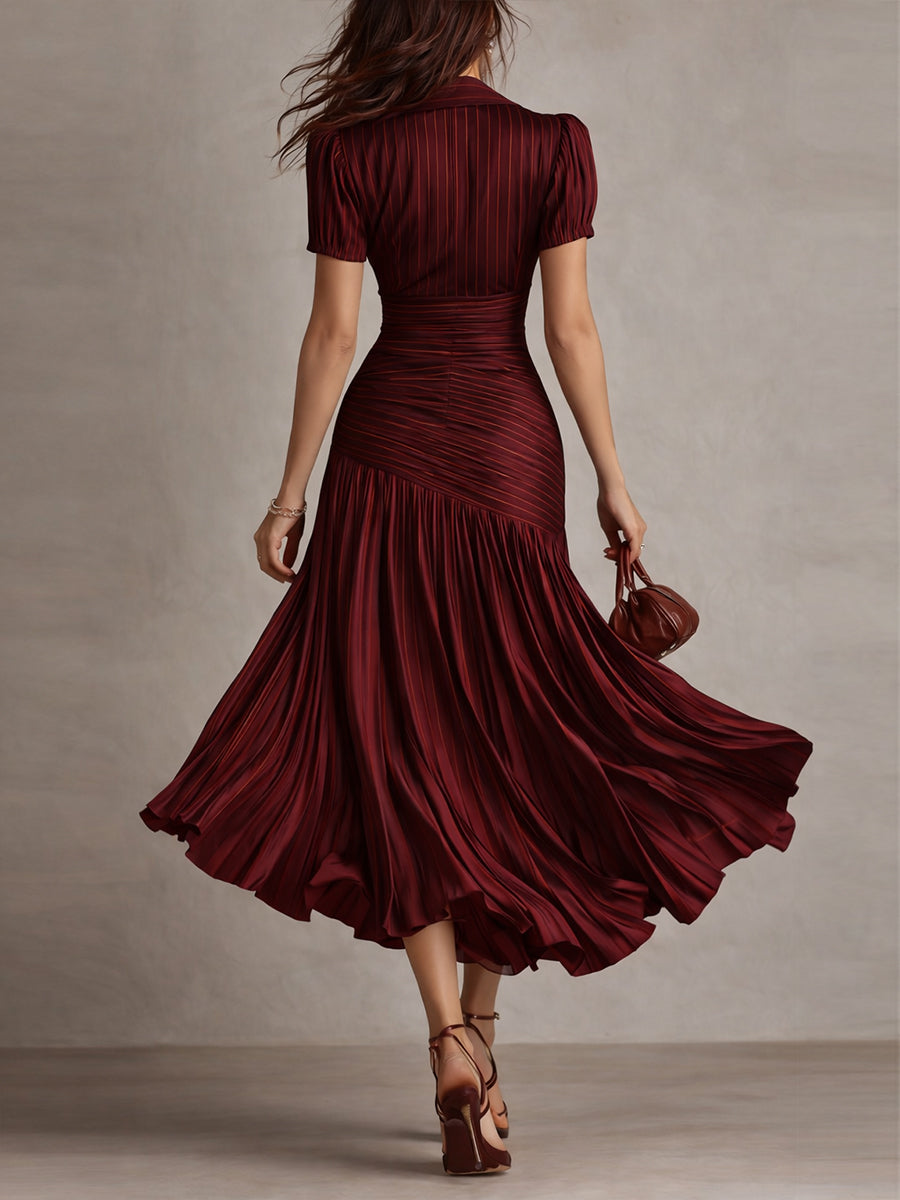 Vivian | Pleated Striped Midi Dress