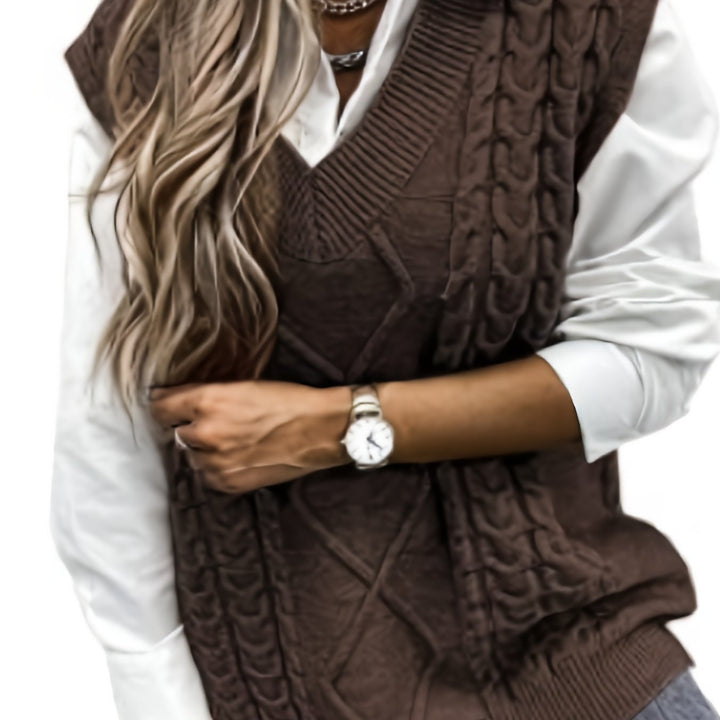 Vivian | Cable-Knit V-Neck Sweater Vest