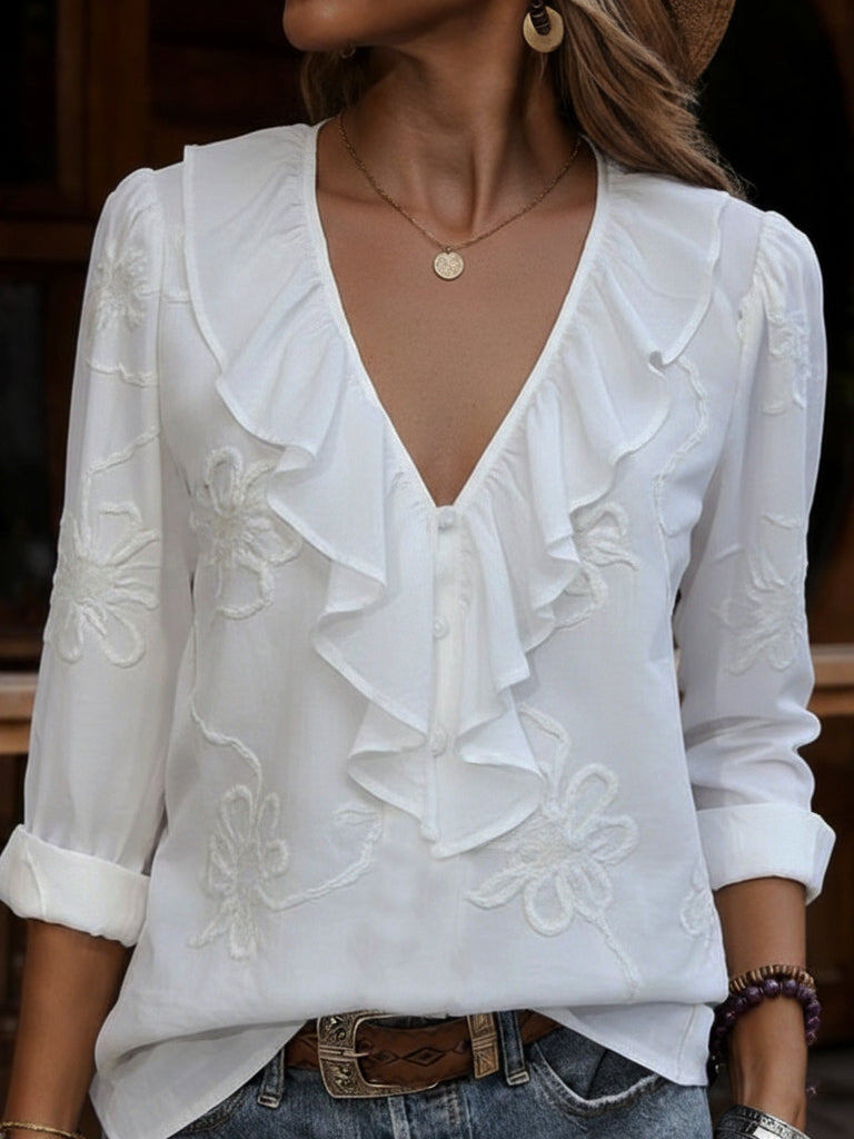Rebecca | Ruffled V-Neck Blouse