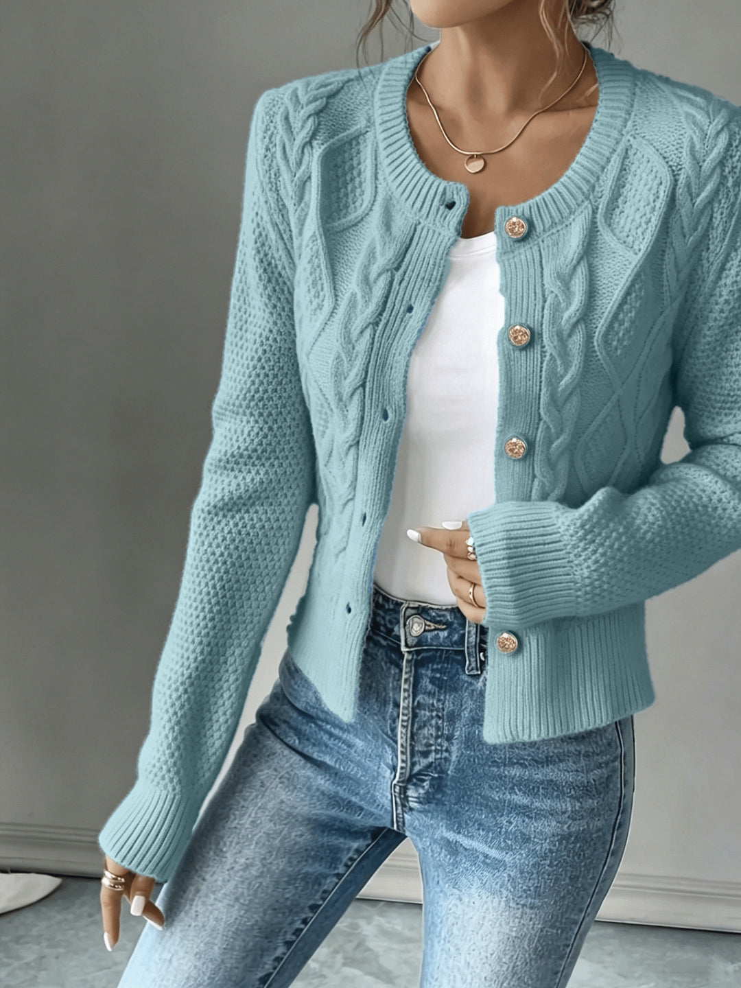 Lorraine | Cable-Knit Button-Front Cardigan