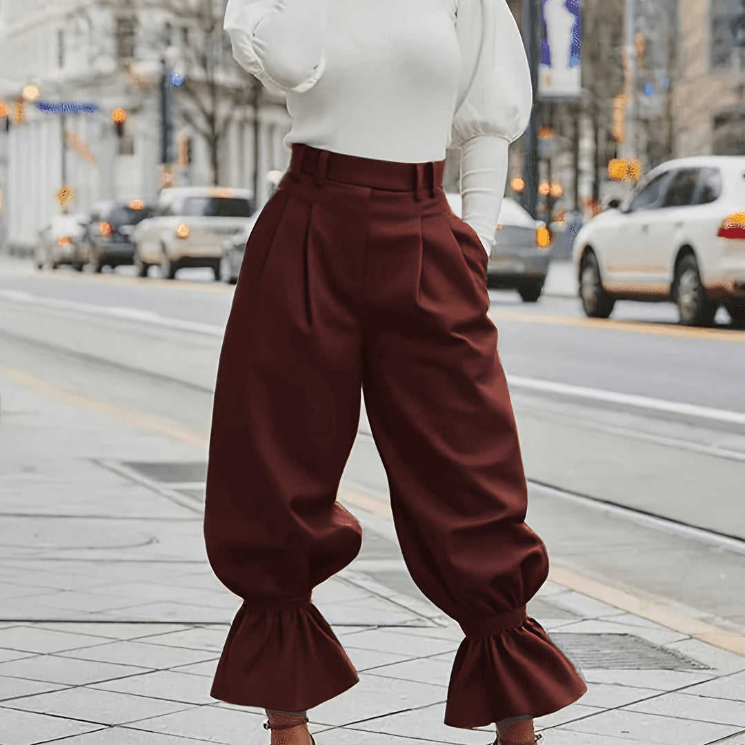 Harper | High-Waist Ruffle-Hem Wide-Leg Trousers