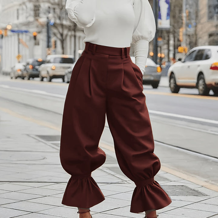 Harper | High-Waist Ruffle-Hem Wide-Leg Trousers