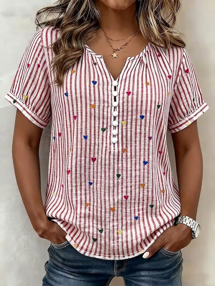 Penelope | Heart-Print Striped Blouse