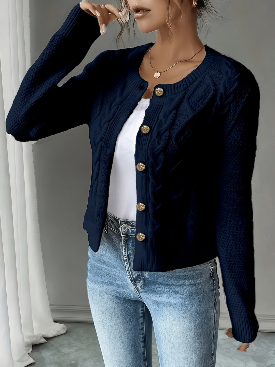 Lorraine | Cable-Knit Button-Front Cardigan