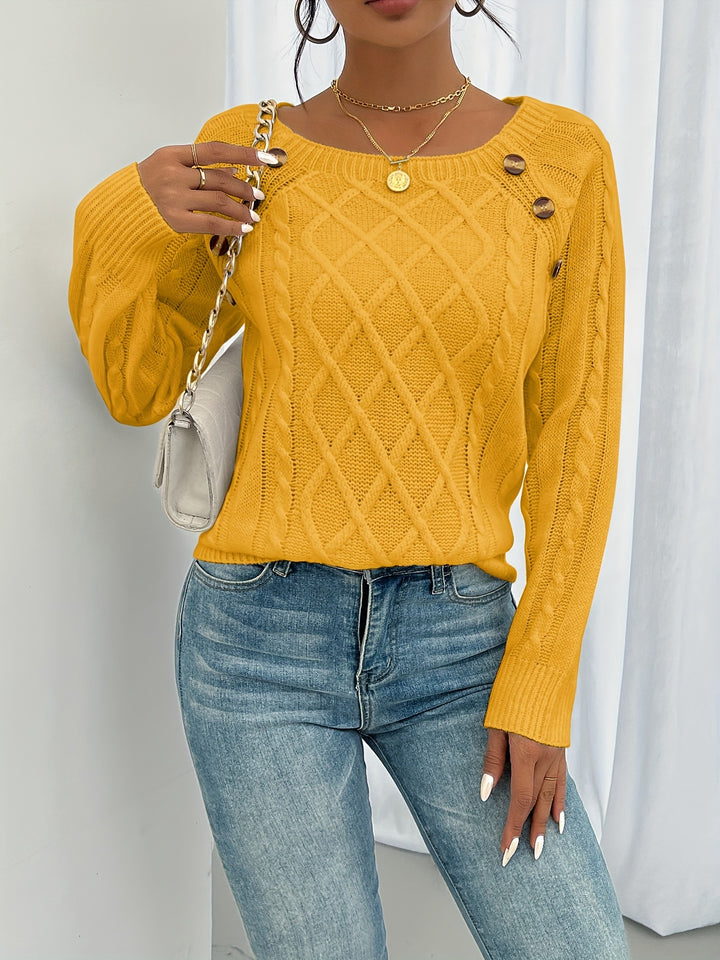 Eleanora | Cable-Knit Button-Trim Jumper