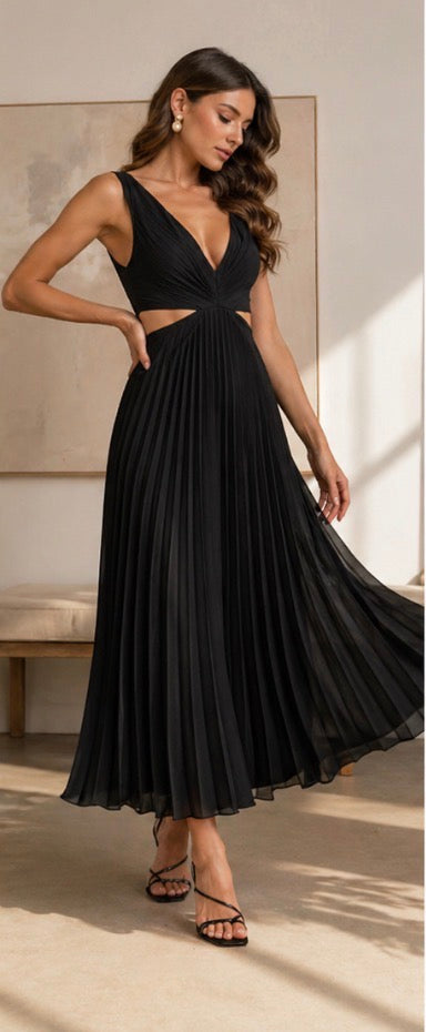 Celia | Pleated Cut-Out Midi Dress