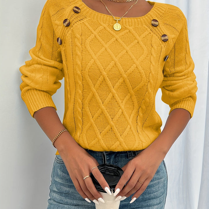 Eleanora | Cable-Knit Button-Trim Jumper