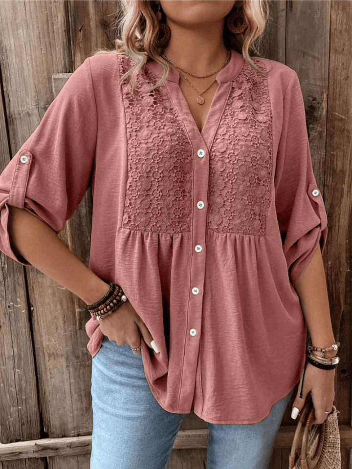 Emmaline | Lace-Detail Button Blouse