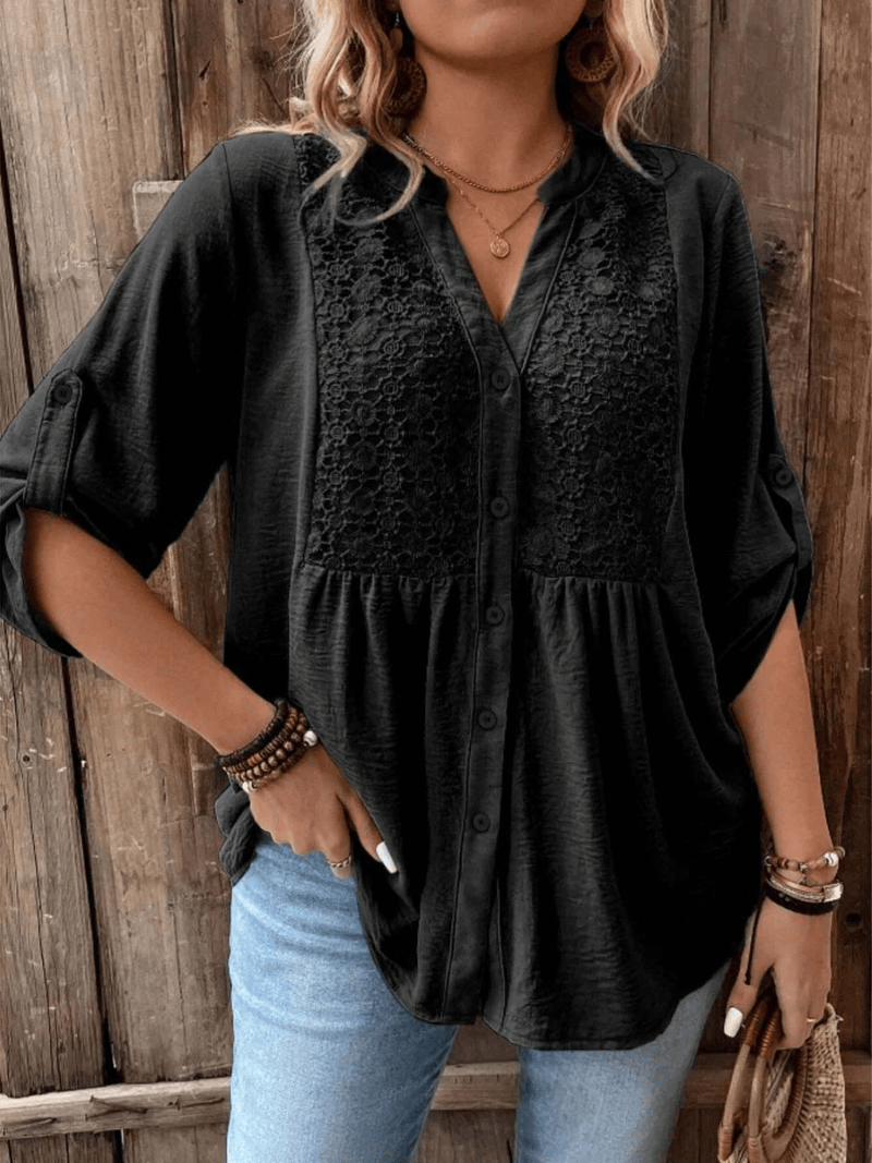 Emmaline | Lace-Detail Button Blouse
