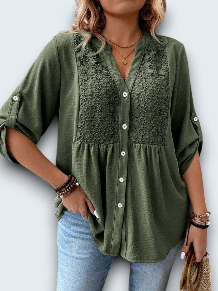 Emmaline | Lace-Detail Button Blouse