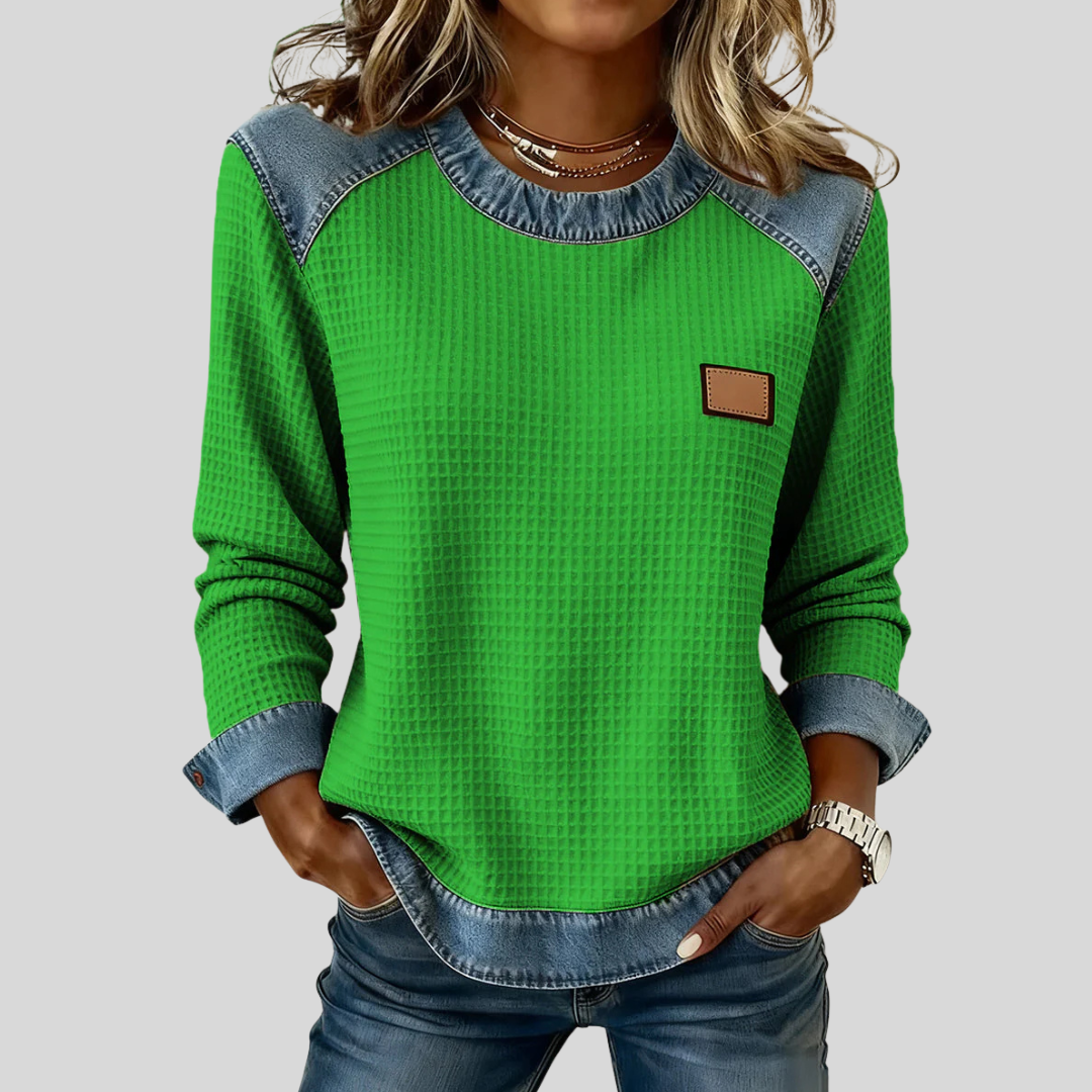 Marcella | Contrast-Trim Waffle Sweatshirt