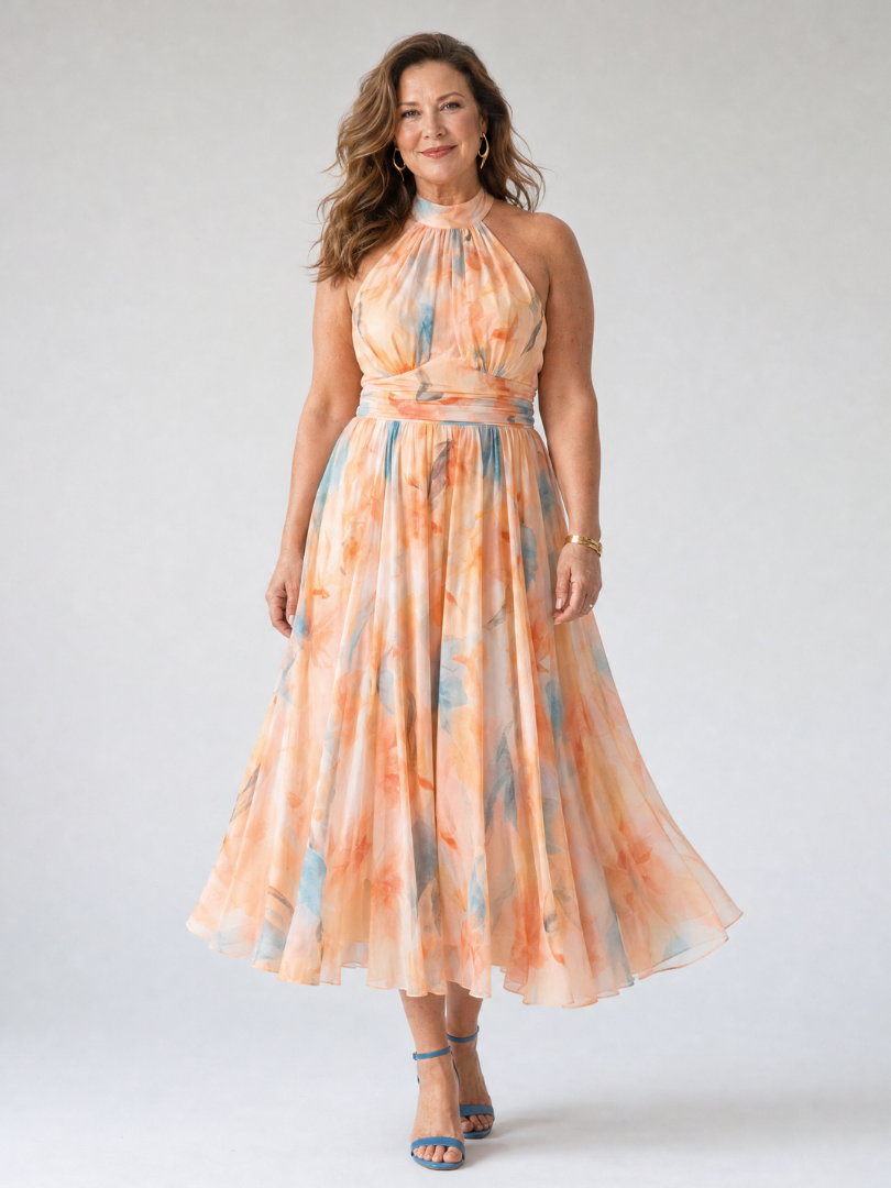 Belinda | Flowing Halter Midi Dress