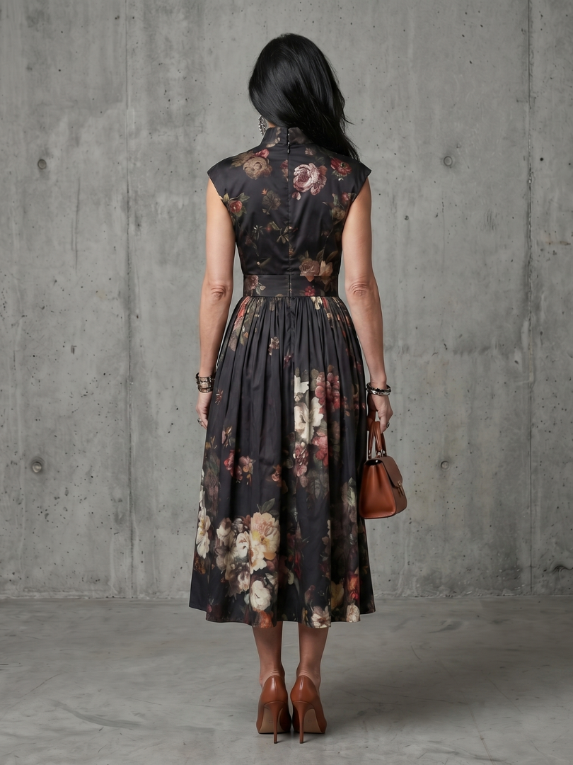 Charlotte | High-Neck Keyhole Floral Midi Dress