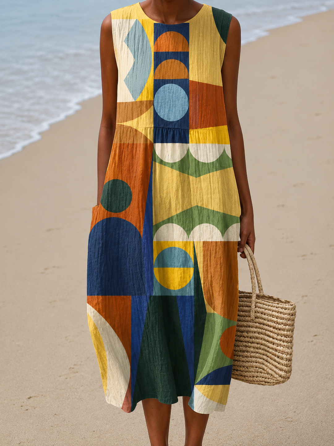 Rosalyn | Artful Geometric Sleeveless Midi Dress