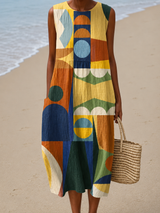 Rosalyn | Artful Geometric Sleeveless Midi Dress