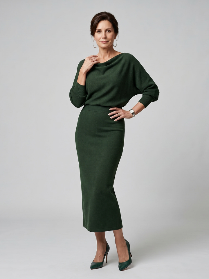Bettany | Draped Cowl-Neck Midi Dress
