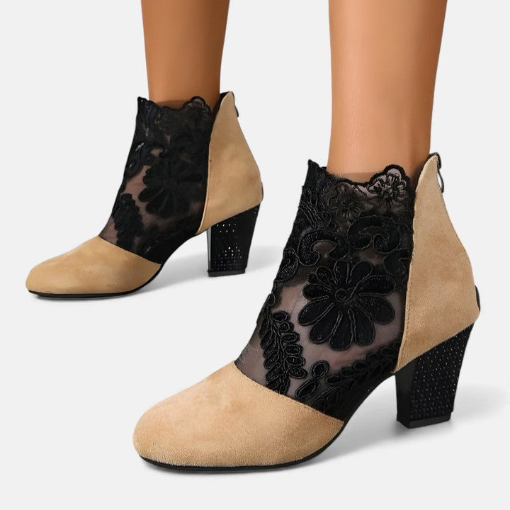Rosina | Floral Lace Heeled Ankle Boots
