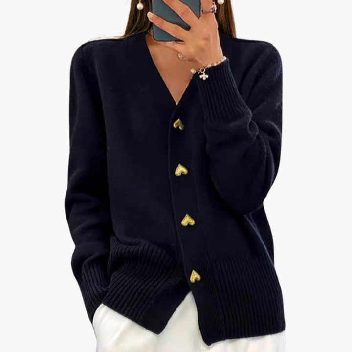 Prudence | Elegant Heart-Button Cardigan