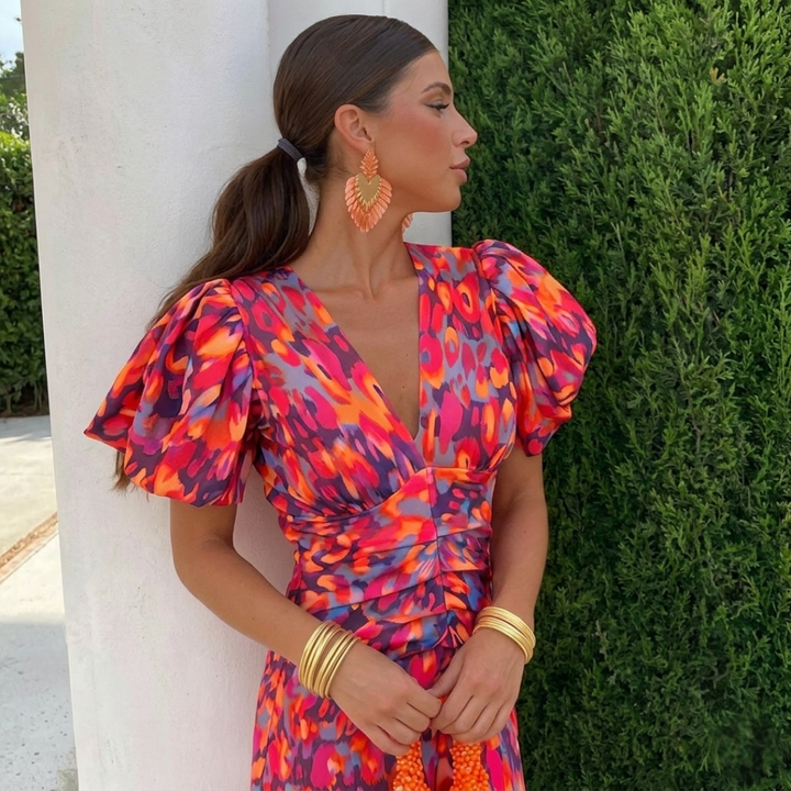 Cynthia | Ruched Puff-Sleeve Maxi Dress