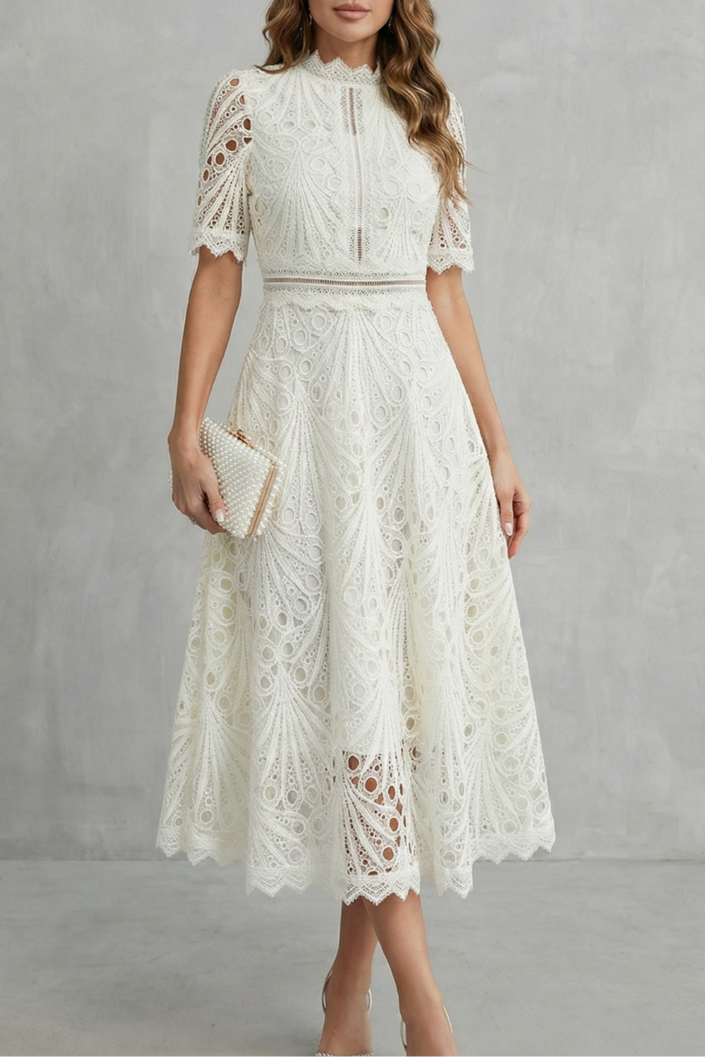Annalise | Openwork High-Neck Midi Dress