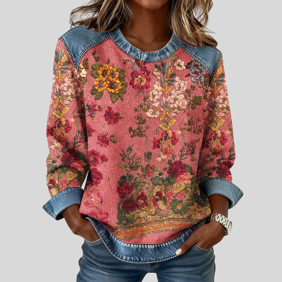 Callie | Floral Contrast-Trim Sweatshirt