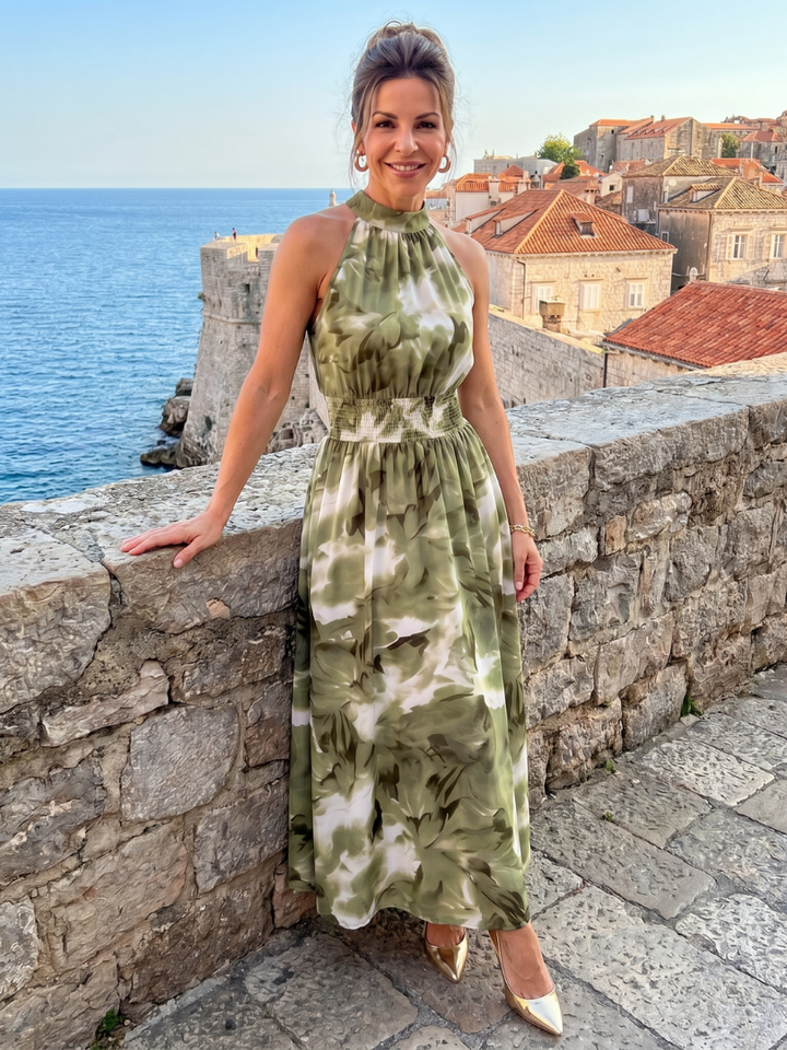 Juliana | Halter-Neck Gathered Waist Midi Dress