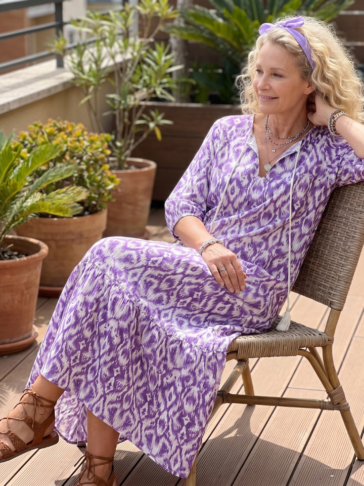 Heather | Printed Tassel-Tie Midi Dress