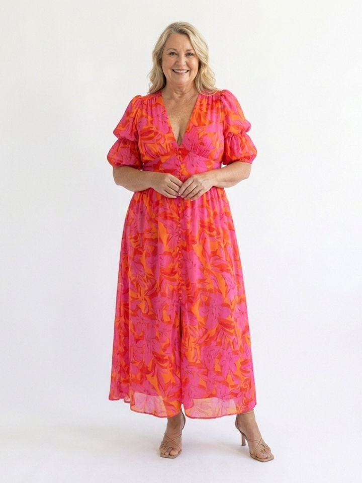 Piper | Floral Puff Sleeve Midi Dress